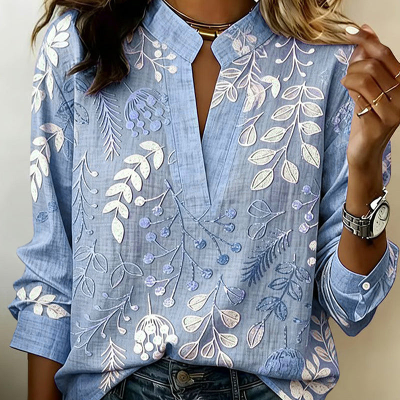 Women's Soft-Touch Blouse Pastel Floral V-Neck