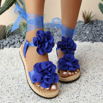 Floral Bow Ankle-Strap Sandals - Blue