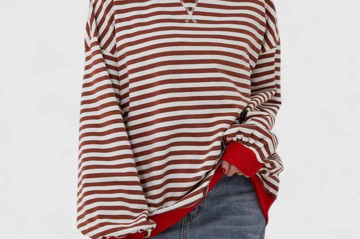 Women's Striped Knit Sweater | Cozy Round-Neck Pullover