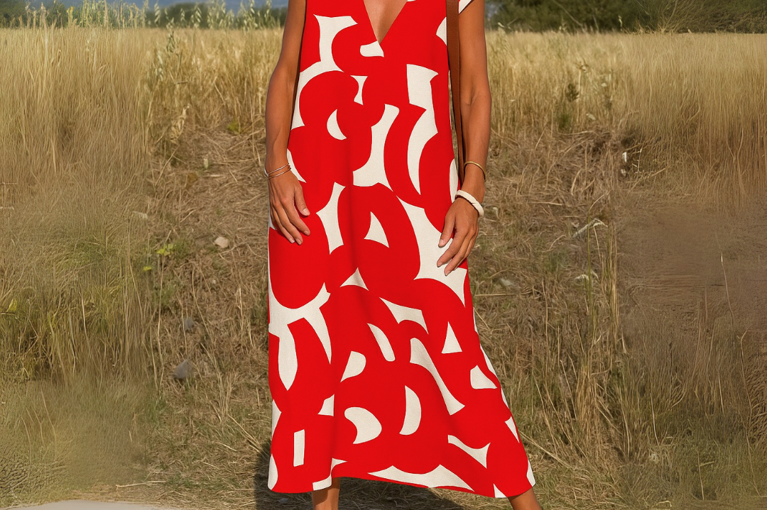 Women's Printed Flowing Maxi Dress | Airy Feminine V-Neck Dress
