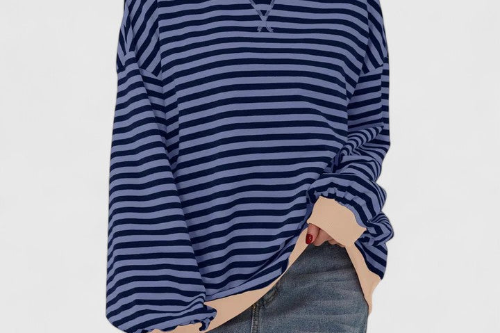 Women's Striped Knit Sweater | Cozy Round-Neck Pullover