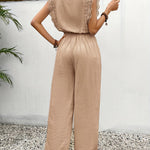 Wide-Leg Lace-Sleeve Jumpsuit