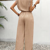 Wide-Leg Lace-Sleeve Jumpsuit