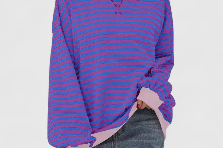 Women's Striped Knit Sweater | Cozy Round-Neck Pullover