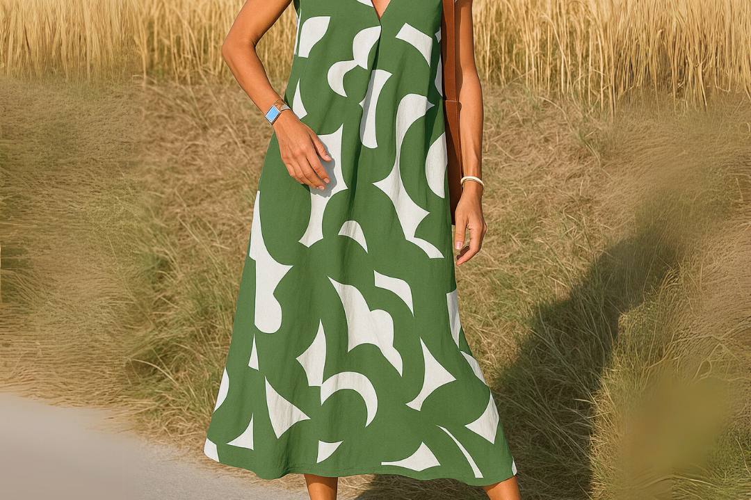 Women's Printed Flowing Maxi Dress | Airy Feminine V-Neck Dress