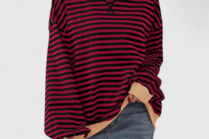 Women's Striped Knit Sweater | Cozy Round-Neck Pullover