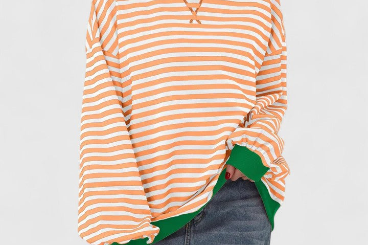 Women's Striped Knit Sweater | Cozy Round-Neck Pullover