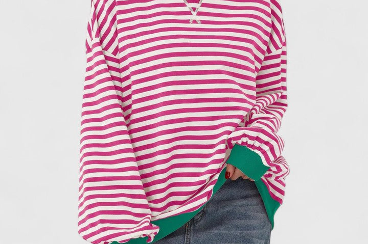 Women's Striped Knit Sweater | Cozy Round-Neck Pullover