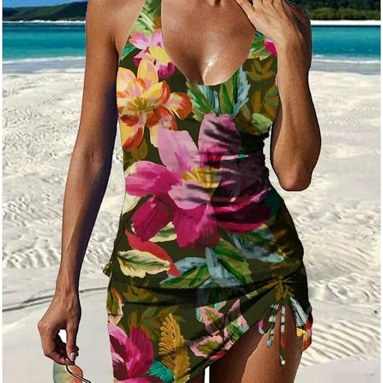 Women's Floral Bikini Set | Tummy-Control Swim Top and Shorts Set