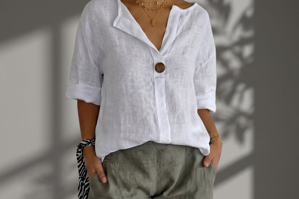 Women's Linen Button-Up Blouse | Breathable Relaxed Everyday Shirt