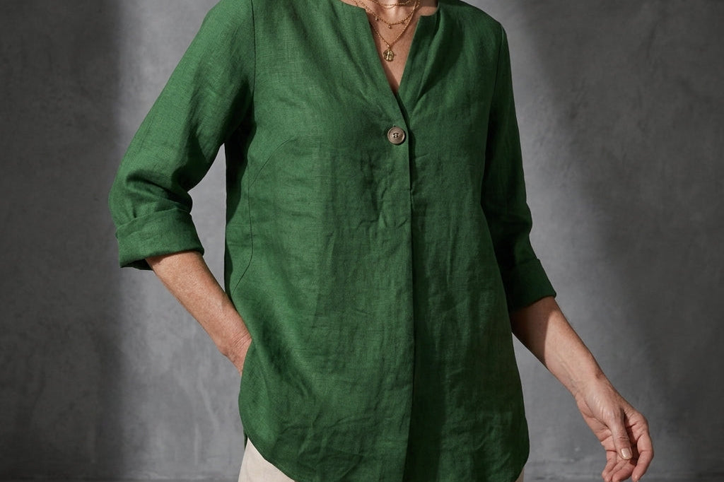 Women's Linen Button-Up Blouse | Breathable Relaxed Everyday Shirt