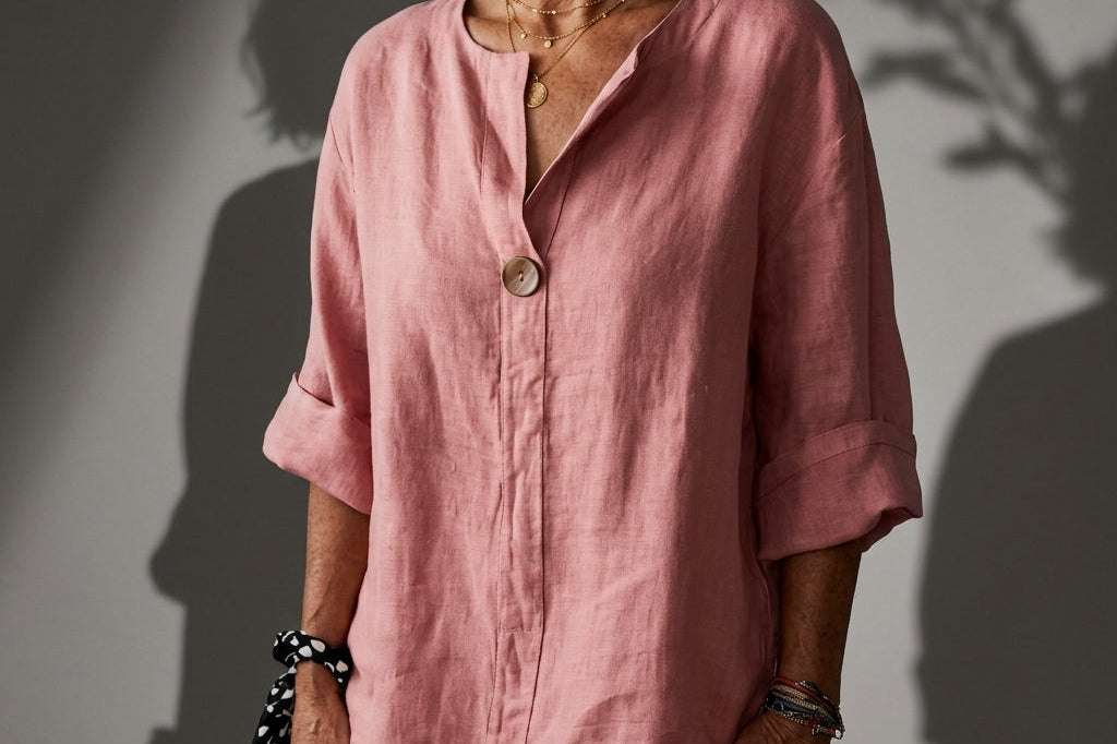 Women's Linen Button-Up Blouse | Breathable Relaxed Everyday Shirt