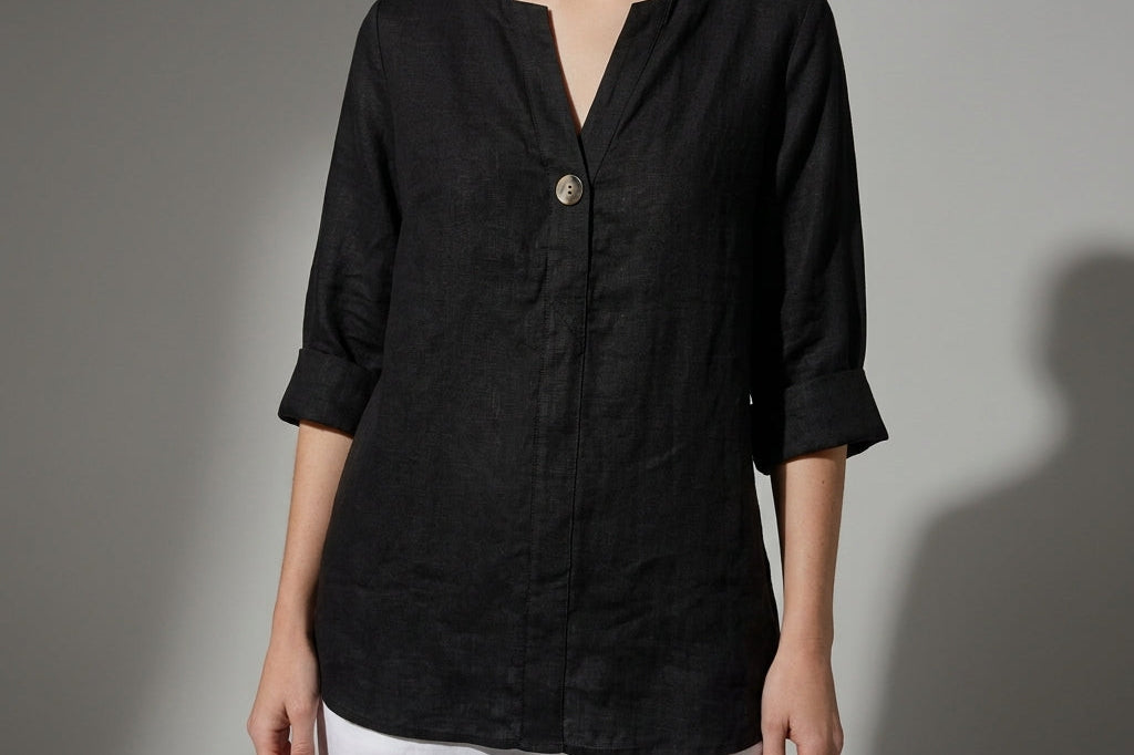 Women's Linen Button-Up Blouse | Breathable Relaxed Everyday Shirt