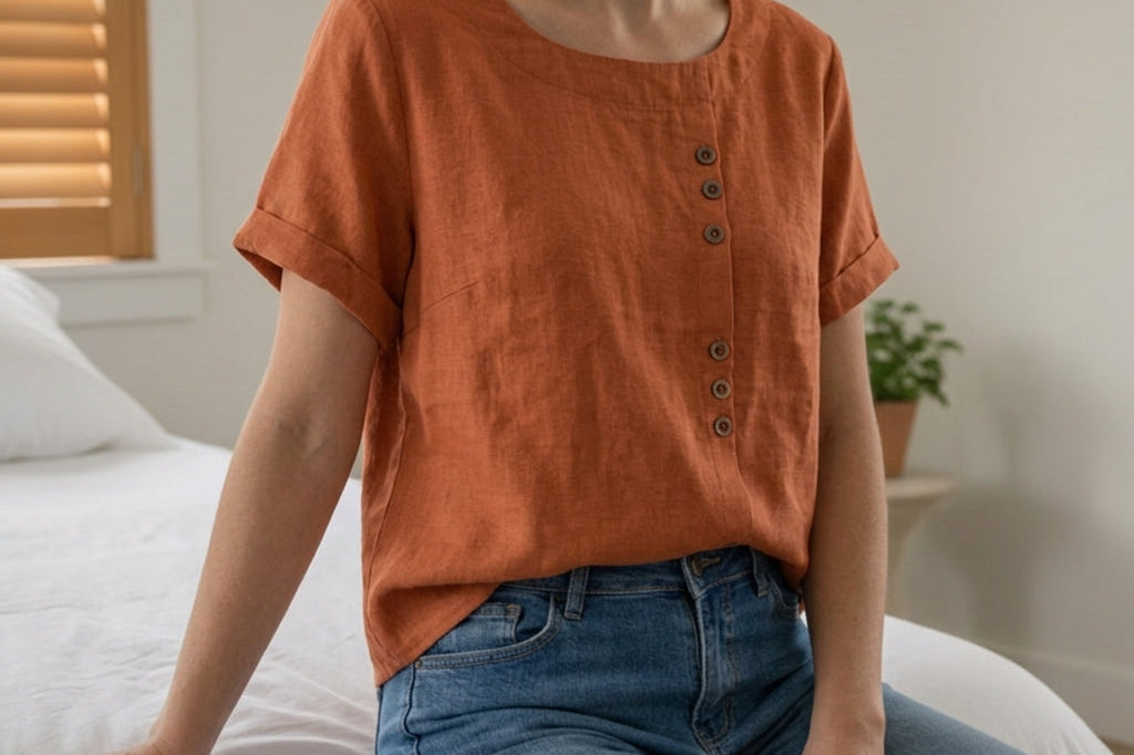 Women's Linen Button-Front Top | Breezy Relaxed Summer Shirt