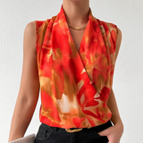 Sleeveless Wrap Blouse - Orange