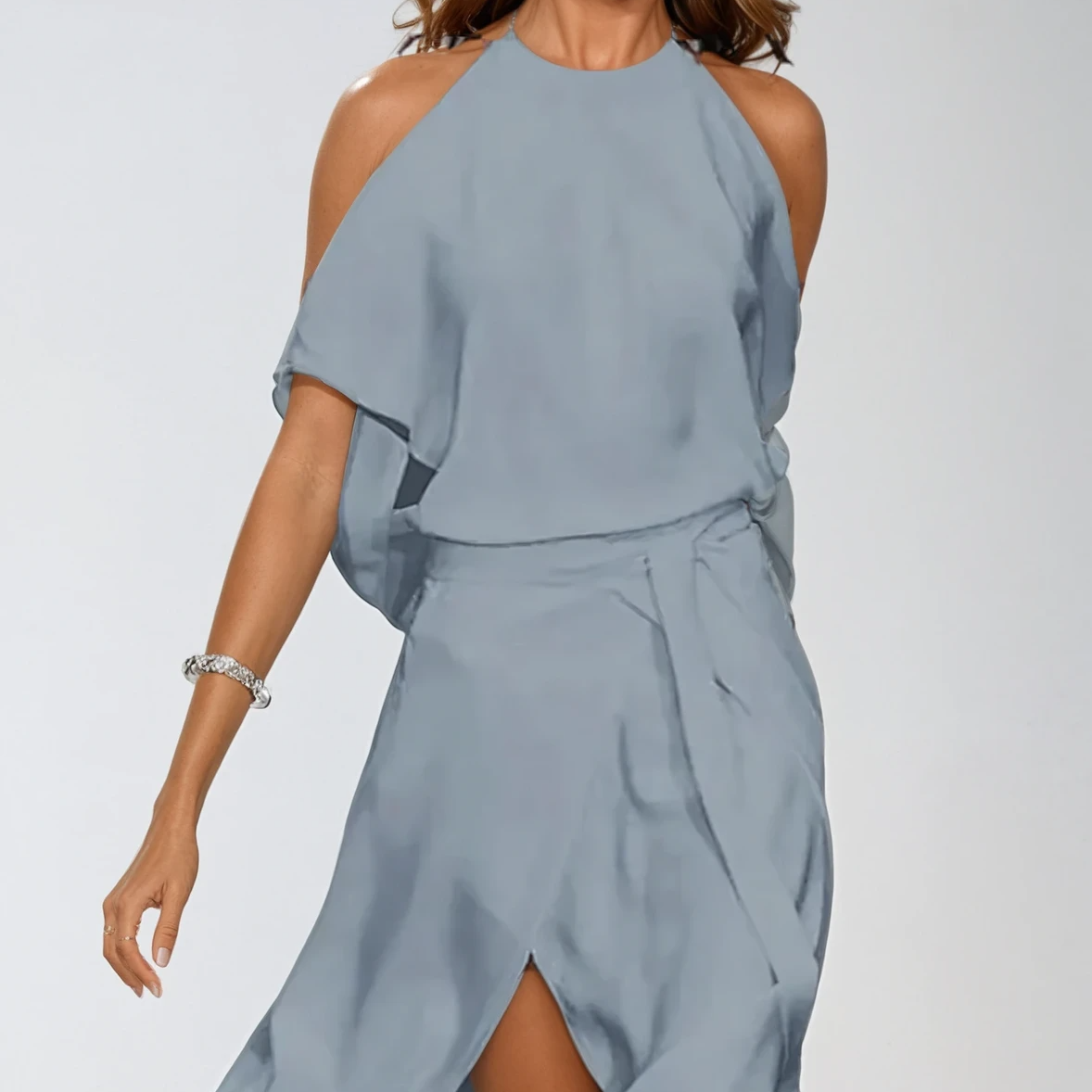 Women's Off-Shoulder Midi Dress | Asymmetric Shirt-Style Midi Dress