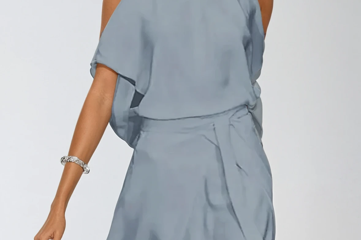 Women's Off-Shoulder Midi Dress | Asymmetric Shirt-Style Midi Dress