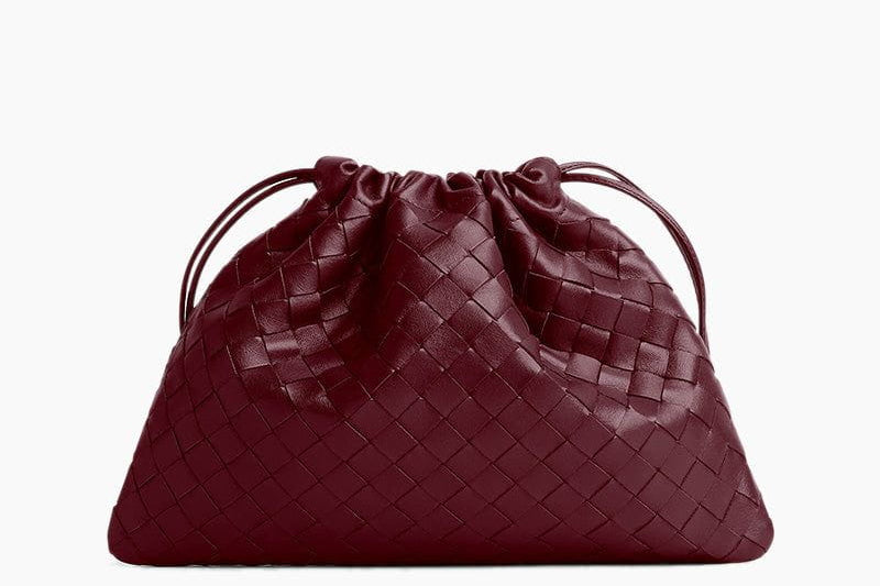 Women's Woven Calfskin Drawstring Pouch | Slim Convertible Clutch Bag