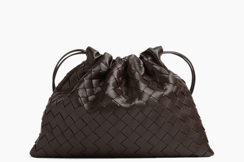 Women's Woven Calfskin Drawstring Pouch | Slim Convertible Clutch Bag