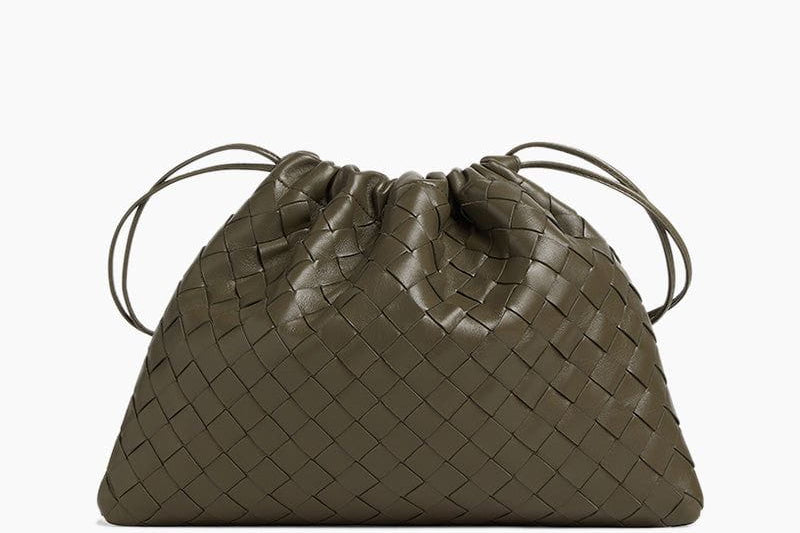 Women's Woven Calfskin Drawstring Pouch | Slim Convertible Clutch Bag