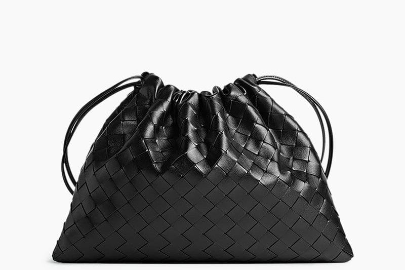 Women's Woven Calfskin Drawstring Pouch | Slim Convertible Clutch Bag