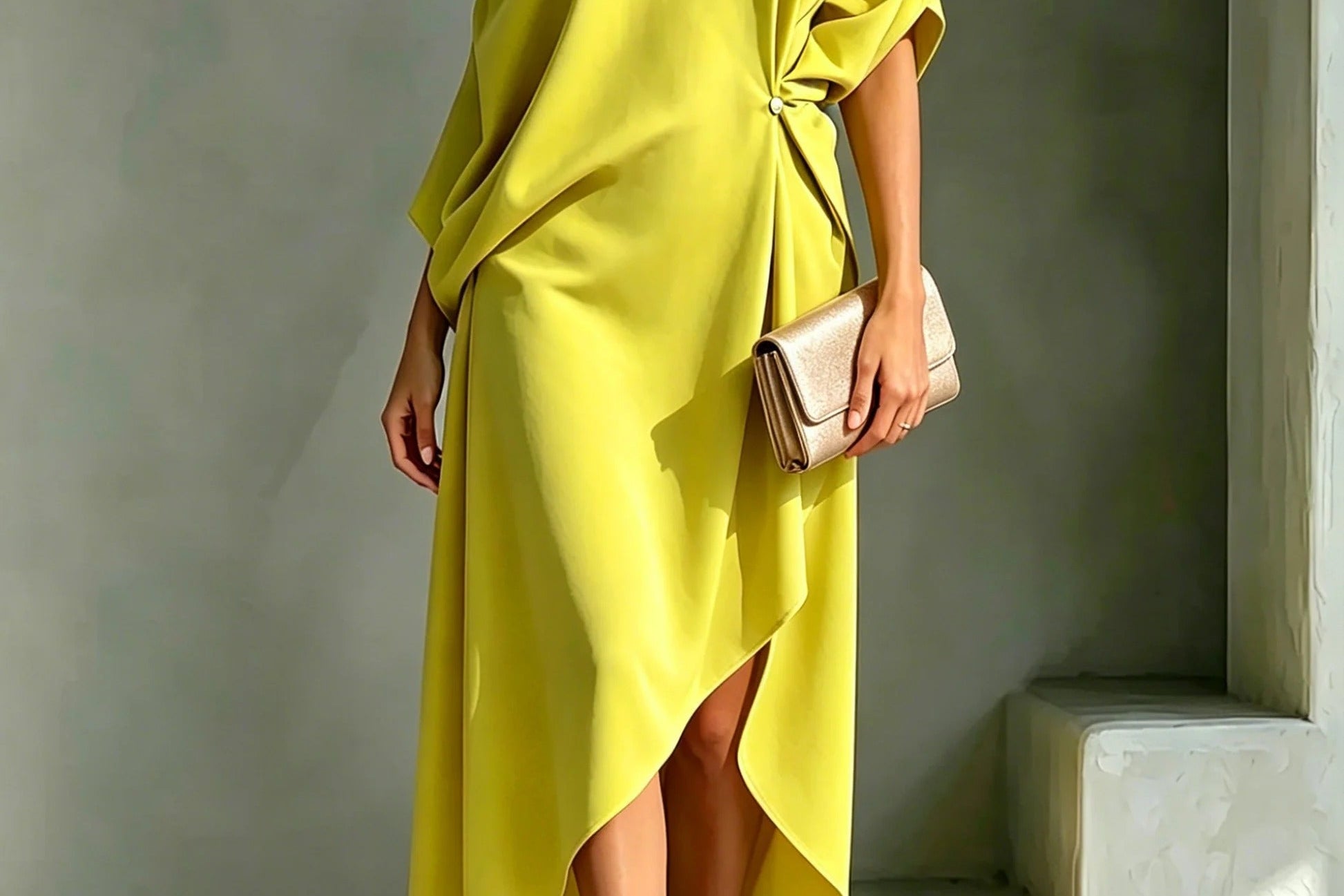 Yellow asymmetric midi dress