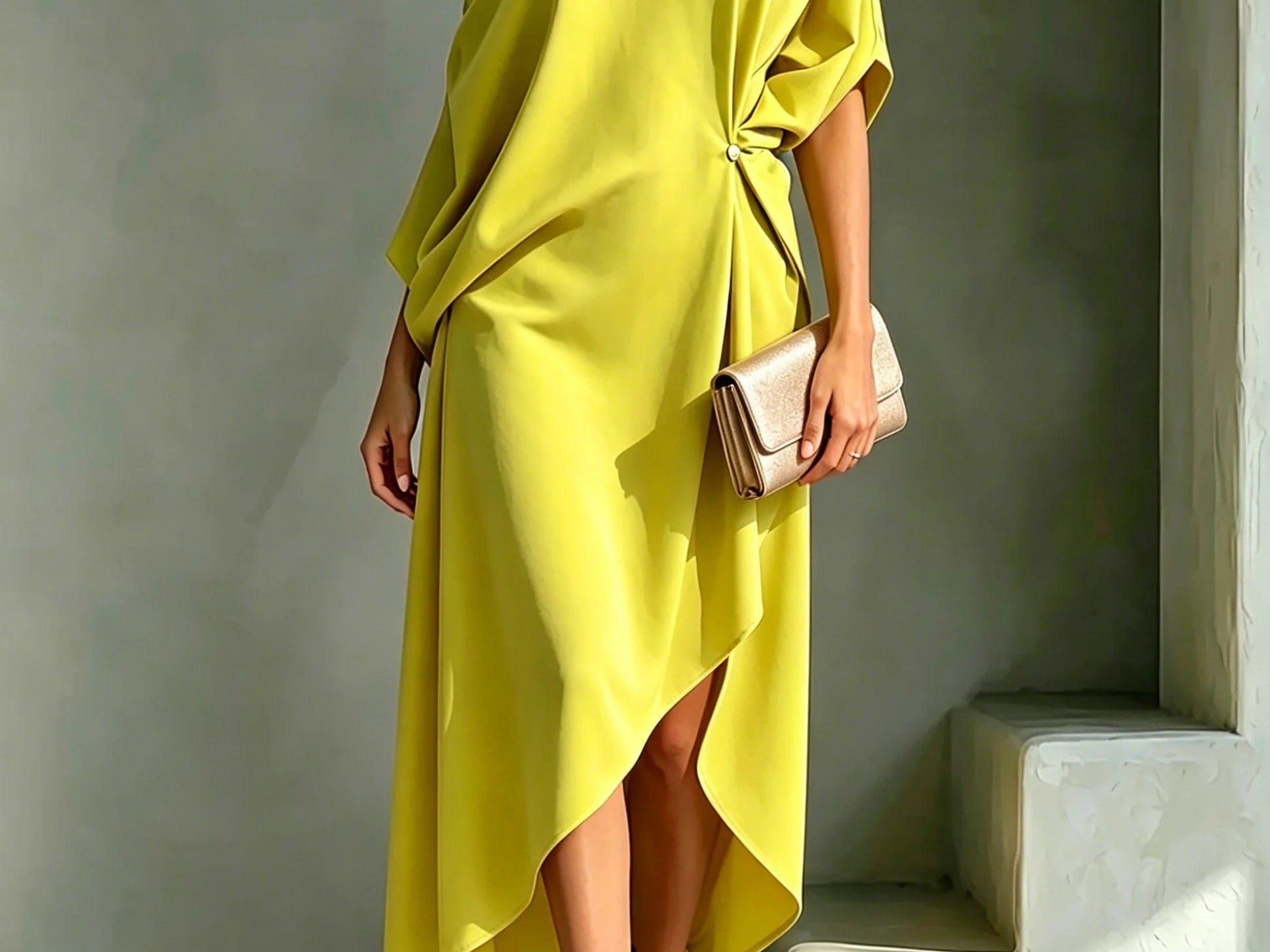 Yellow asymmetric midi dress