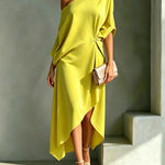 Yellow asymmetric midi dress