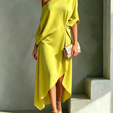 Yellow asymmetric midi dress