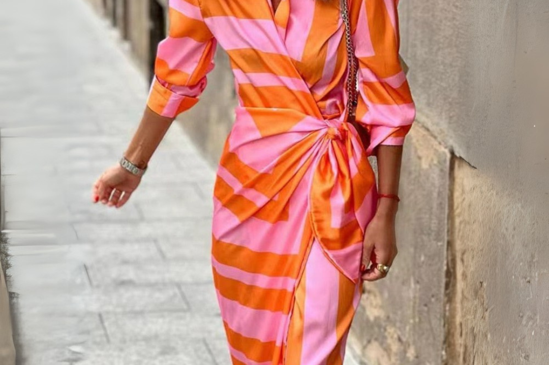 Women's Leaf Print Wrap Maxi Dress | Elegant V-Neck Summer Gown