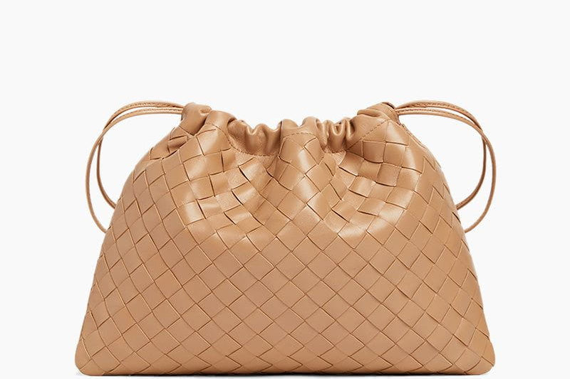 Women's Woven Calfskin Drawstring Pouch | Slim Convertible Clutch Bag