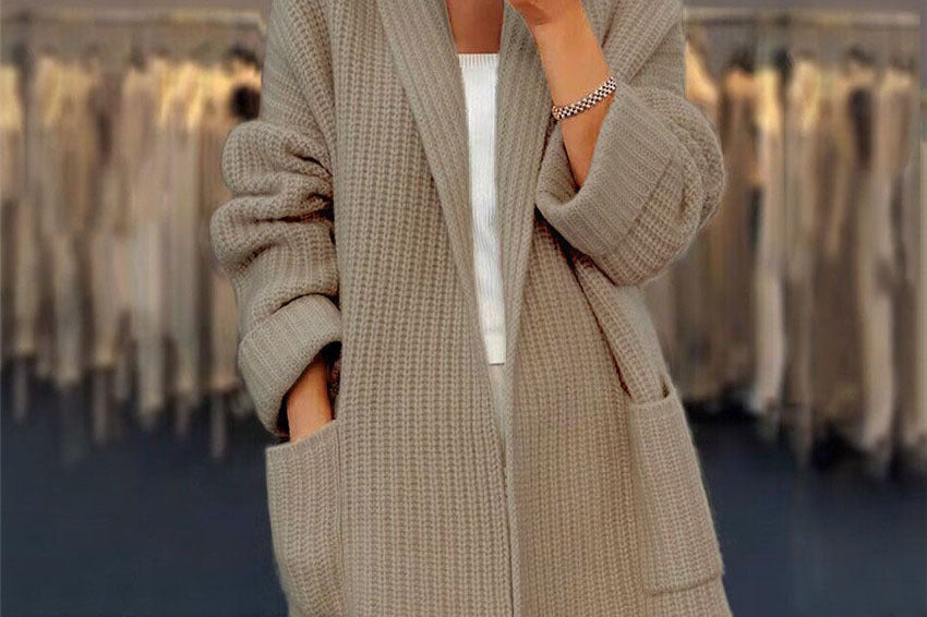 Women's Textured Knit Longline Shawl Cardigan | Cozy Pocketed Cardigan
