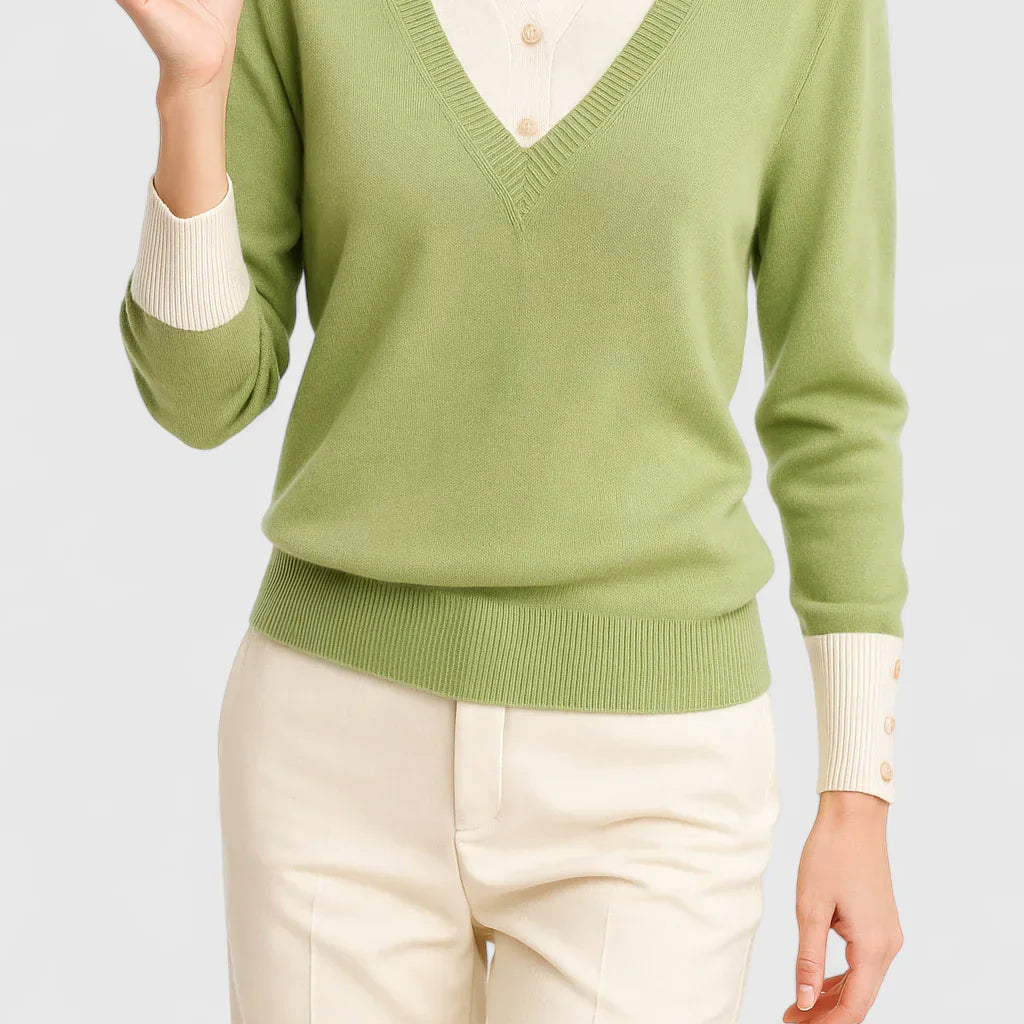 Women's Collared Knit Sweater | Refined Button-Cuff Pullover