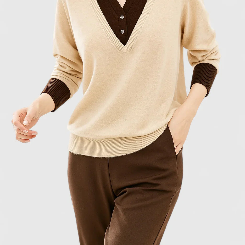 Women's Collared Knit Sweater | Refined Button-Cuff Pullover
