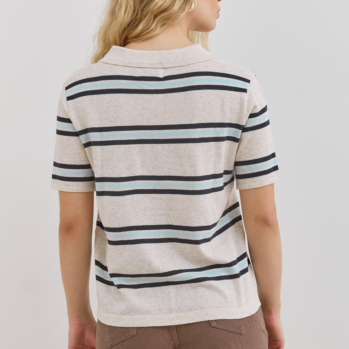 Women's Striped Knit Polo Shirt | Casual Classic Short-Sleeve Polo