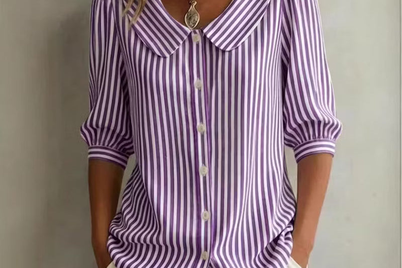 Women's Striped Button-Up Shirt | Versatile Long-Sleeve Everyday Shirt