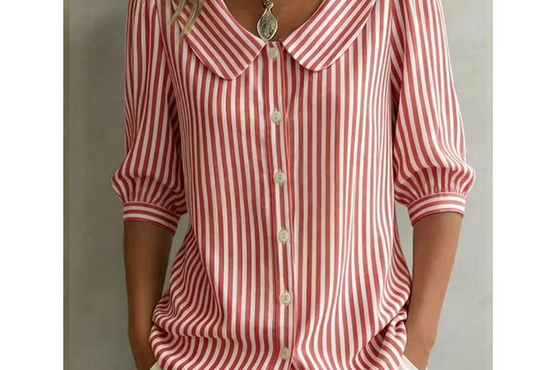 Women's Striped Button-Up Shirt | Versatile Long-Sleeve Everyday Shirt