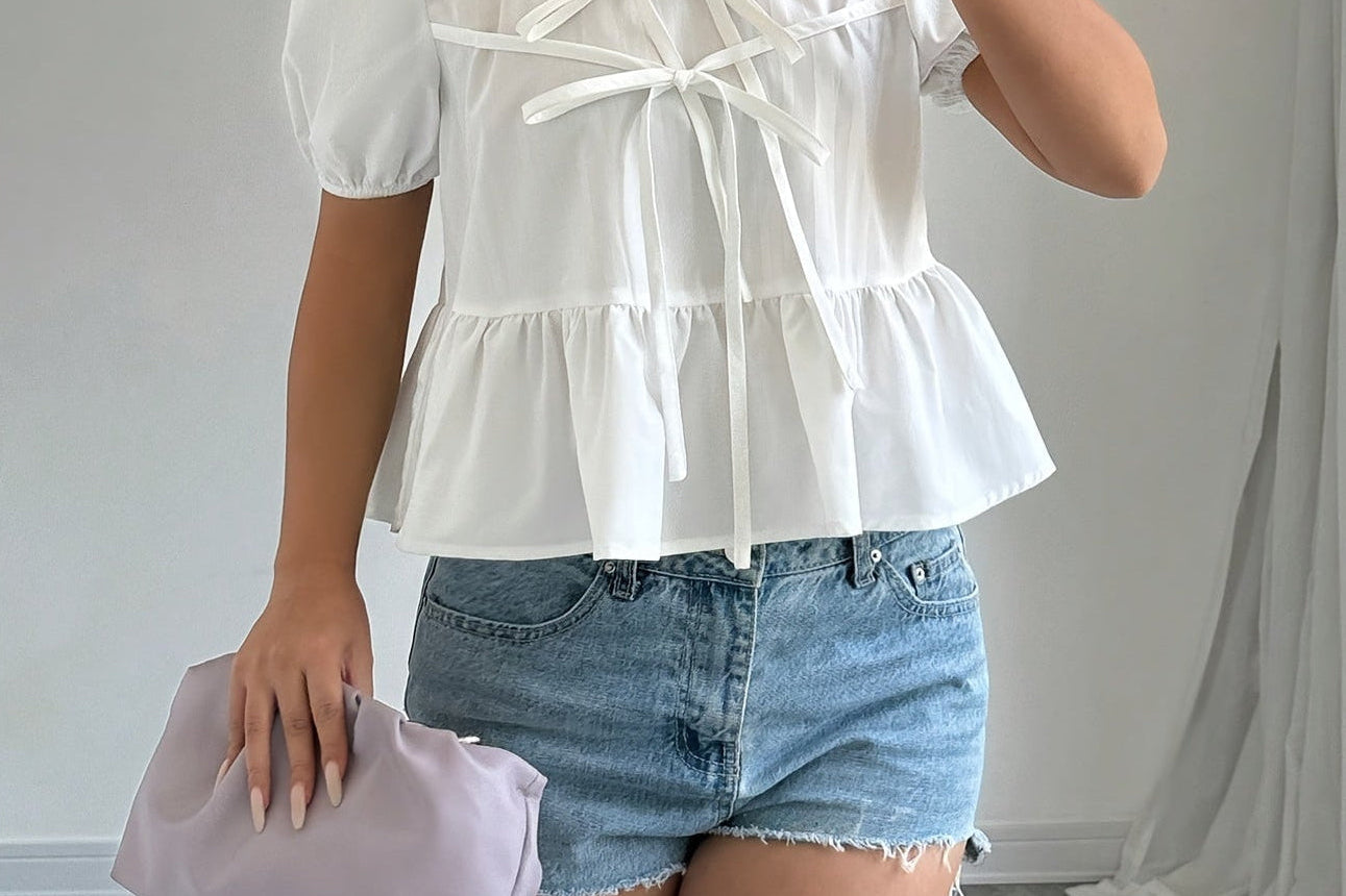 Puff Sleeve Peplum Bow Blouse
