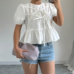 Puff Sleeve Peplum Bow Blouse detail