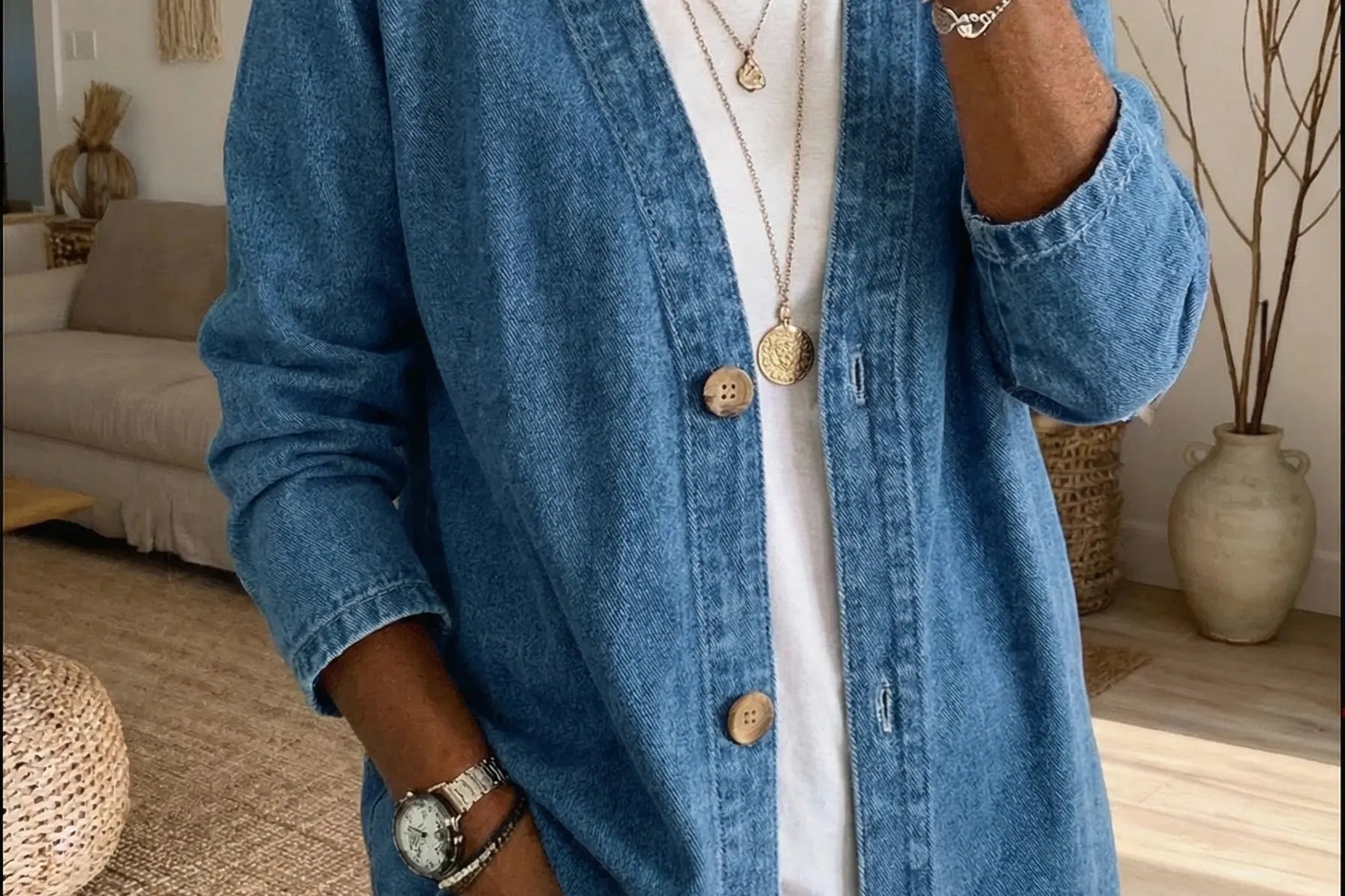 Women's Tencel Denim Button-Down Cardigan | Soft Draped Cardigan