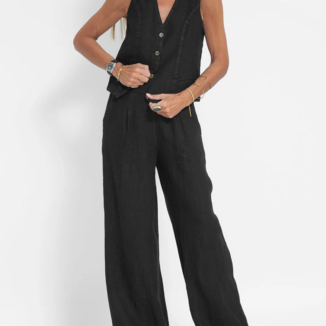 Women's Sleeveless Vest & Wide-Leg Pants Set | Tailored Two-Piece Suit