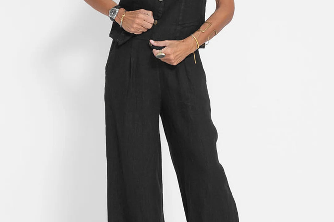 Women's Sleeveless Vest & Wide-Leg Pants Set | Tailored Two-Piece Suit