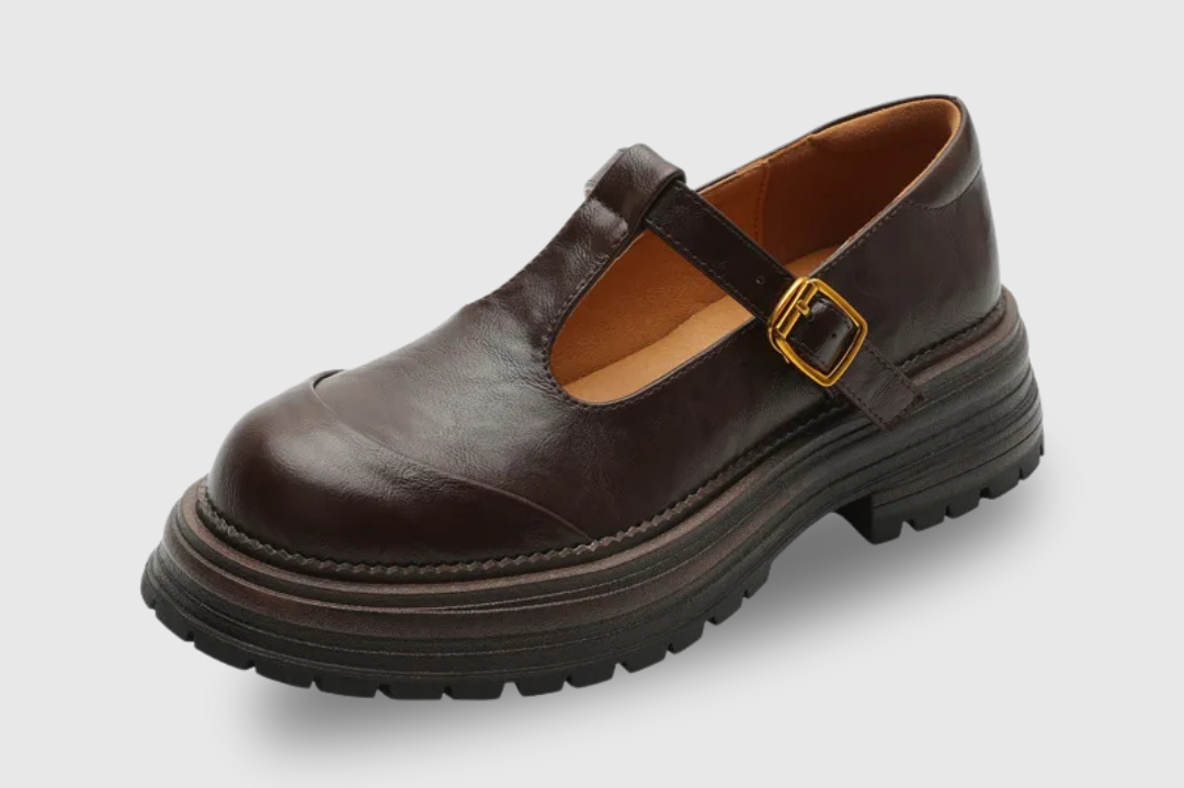 Women's T-Bar Mary Jane Brogue Shoes | Round Toe Low Heels