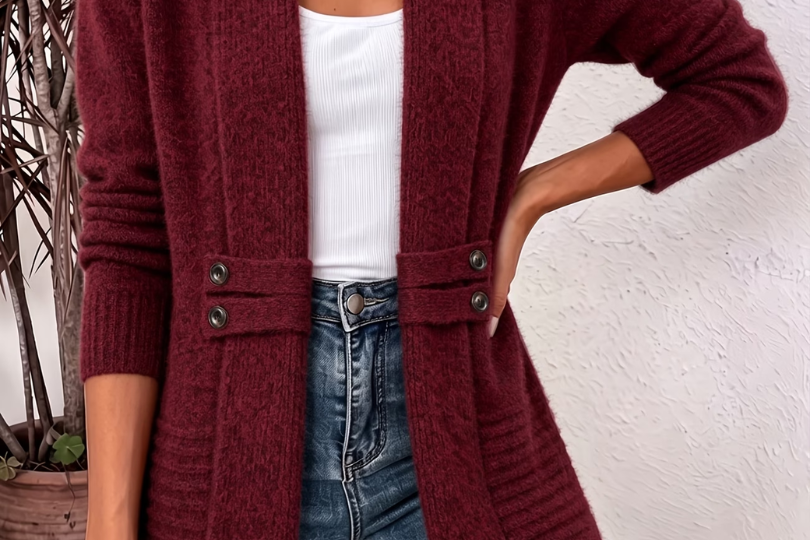 Women's Open-Knit Button-Waist Cardigan | Soft Lightweight Layering Cardigan