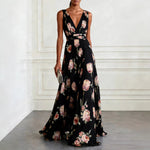Tulip Print Wrap Maxi Dress - Black