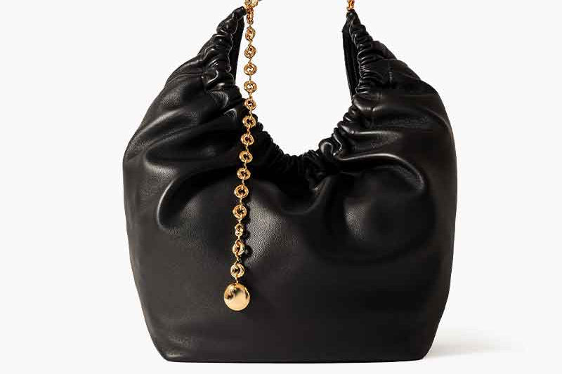 Women's Ruched Nappa Leather Top Handle Bag | Gold-Chain Retro Top Handle Bag