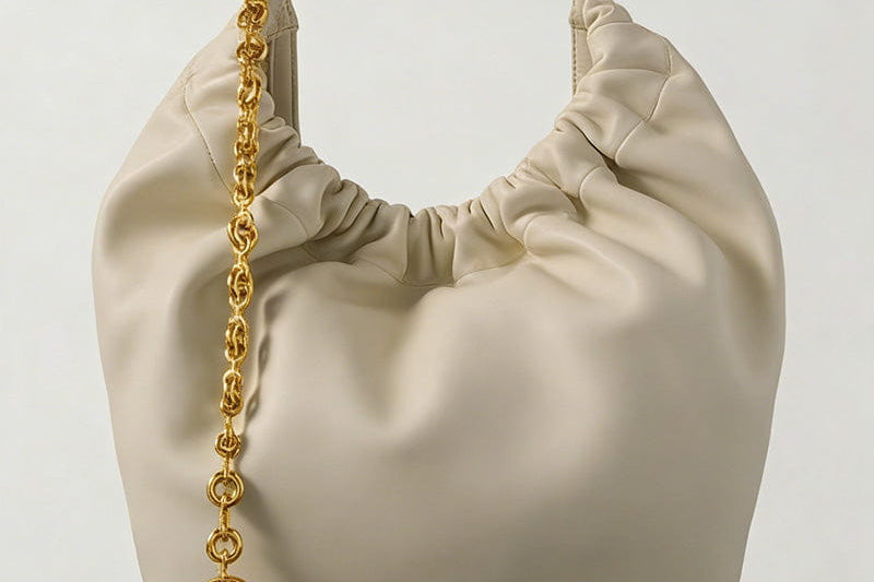 Women's Ruched Nappa Leather Top Handle Bag | Gold-Chain Retro Top Handle Bag
