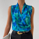 Sleeveless Wrap Blouse - Blue