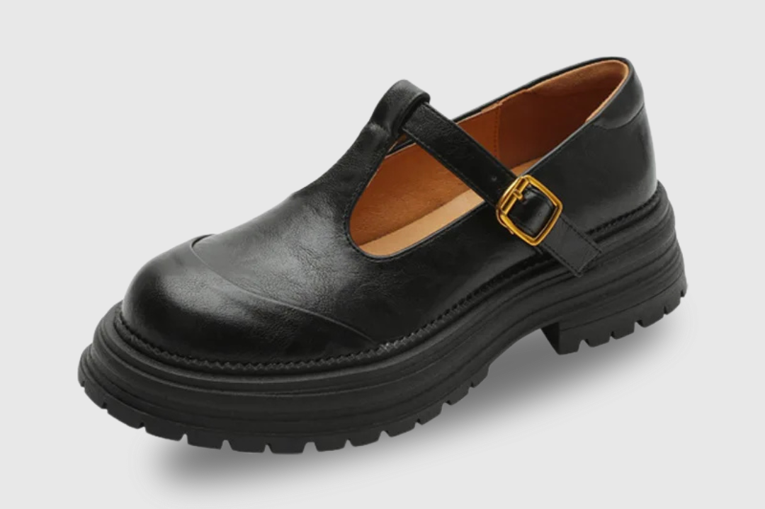 Women's T-Bar Mary Jane Brogue Shoes | Round Toe Low Heels