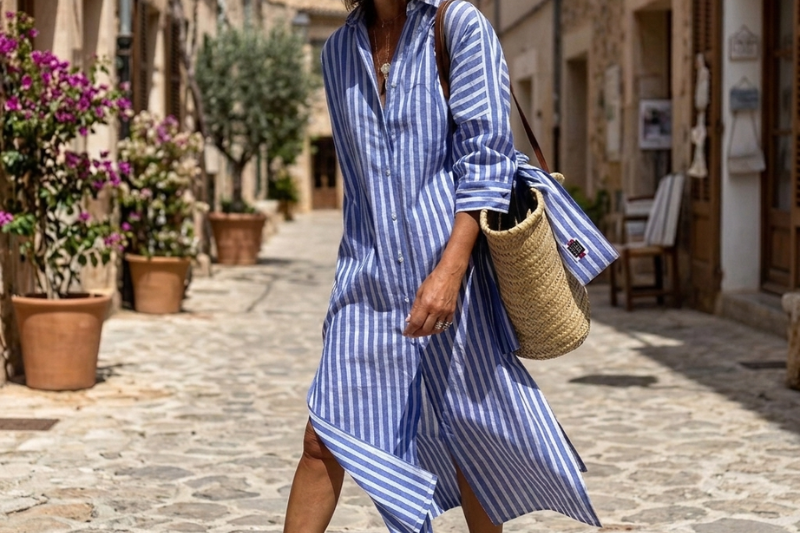 Women's Striped Summer Dress | Breezy Relaxed Midi Dress